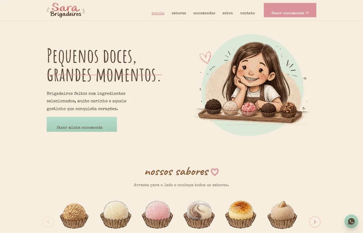 Sara Brigadeiros — página inicial do site